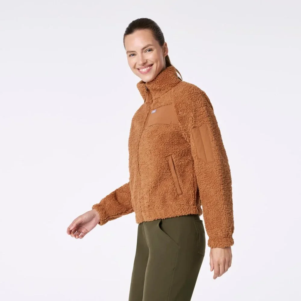 New Figs Womens sz Large On-Shift High Pile Fleece Bomber Jacket - Picture 3 of 5